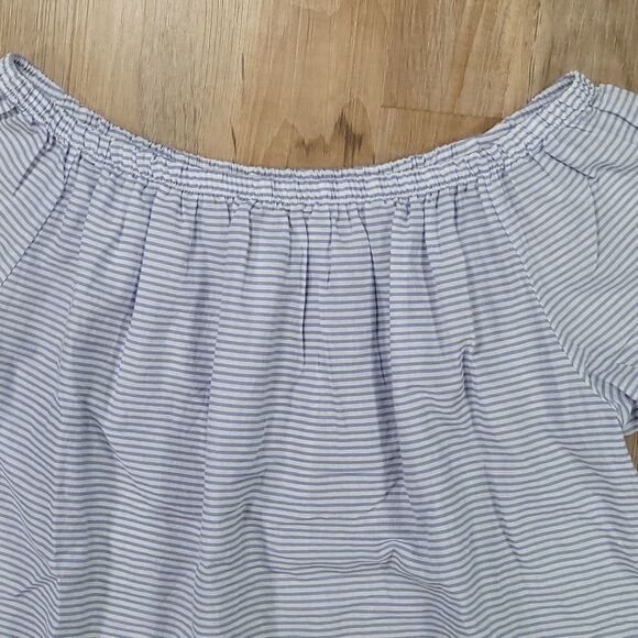 🔹️Montan Paris Blue & White Striped Cropped Off Shoulder Top Small - Picture 3 of 6